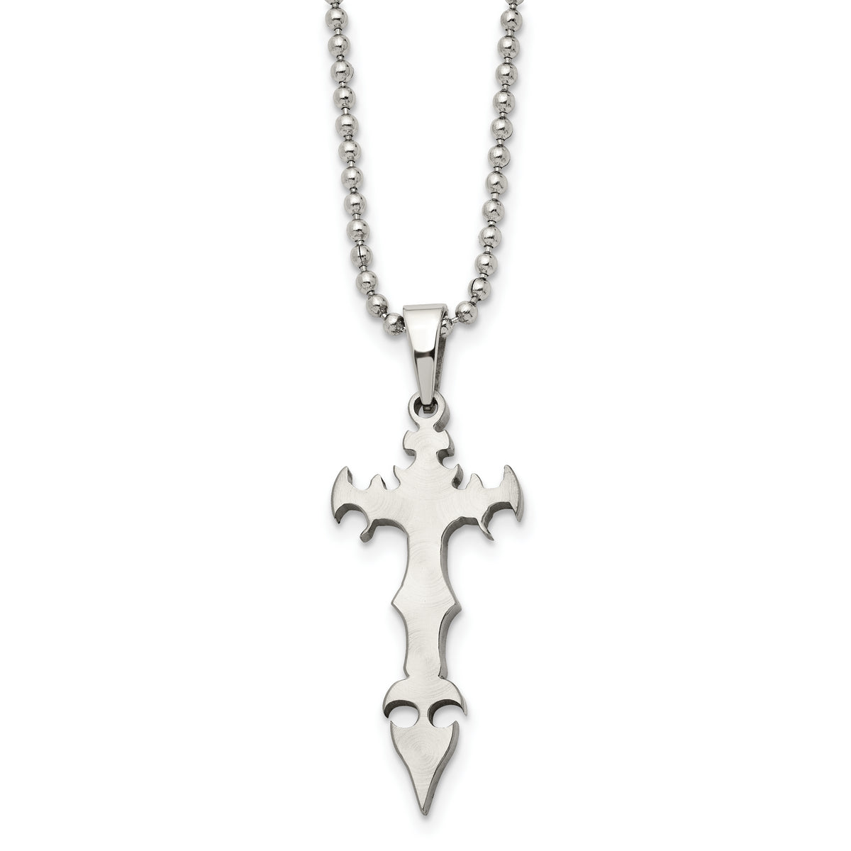 Stainless Steel Brushed Cross Dagger 22in Necklace