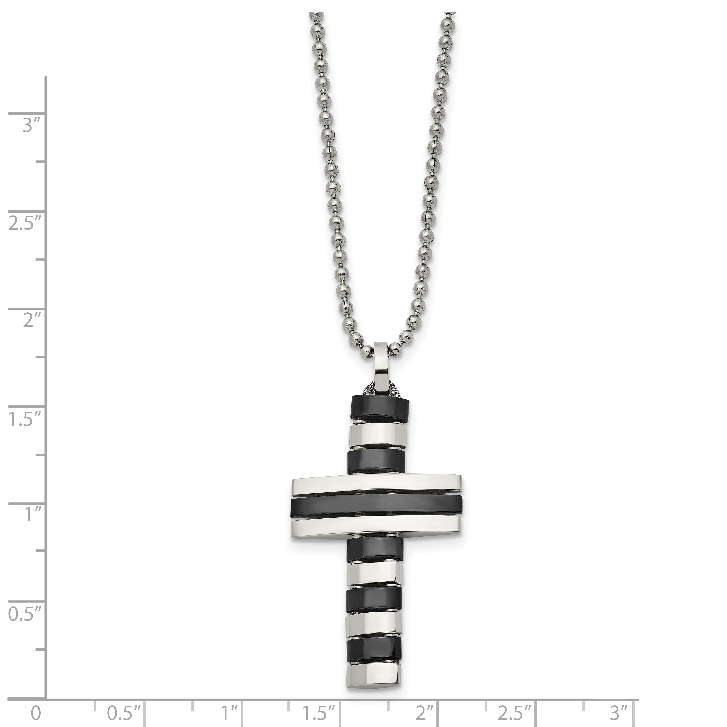 Stainless Steel Polished Black IP-plated Cross 18in Necklace