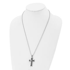 Chisel Stainless Steel Polished with Black Acrylic Cross Pendant on a 24 inch Ball Chain Necklace