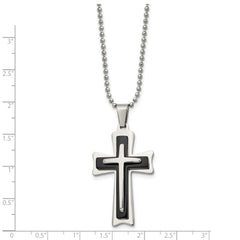 Chisel Stainless Steel Polished with Black Acrylic Cross Pendant on a 24 inch Ball Chain Necklace