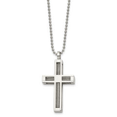 Chisel Stainless Steel Polished Cross Pendant on a 24 inch Ball Chain Necklace