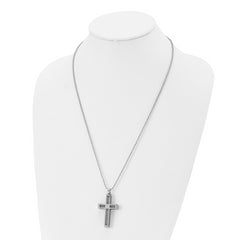 Chisel Stainless Steel Polished Cross Pendant on a 24 inch Ball Chain Necklace