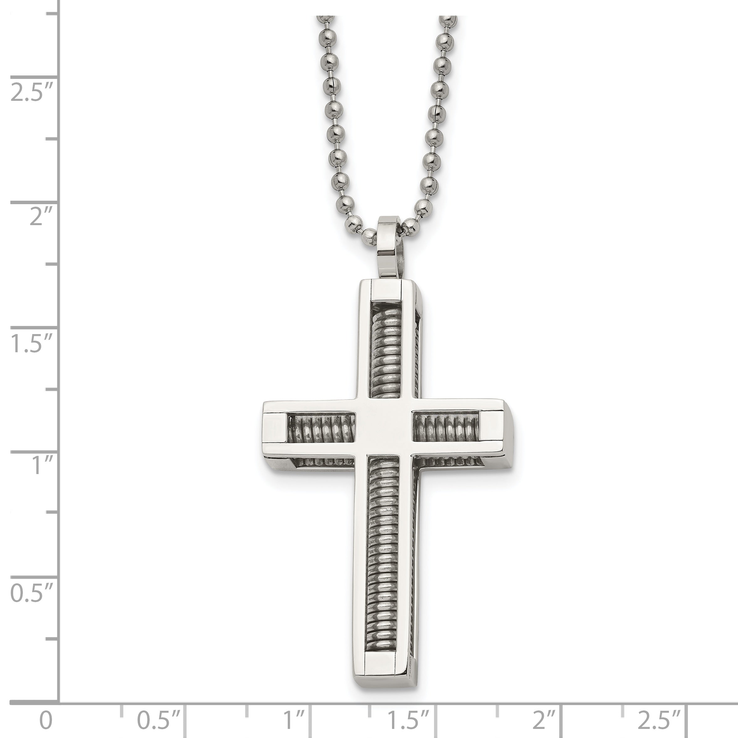 Chisel Stainless Steel Polished Cross Pendant on a 24 inch Ball Chain Necklace