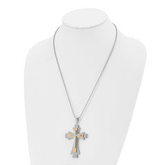 Chisel Stainless Steel Polished Yellow IP-plated Cross Pendant on a 22 inch Ball Chain Necklace