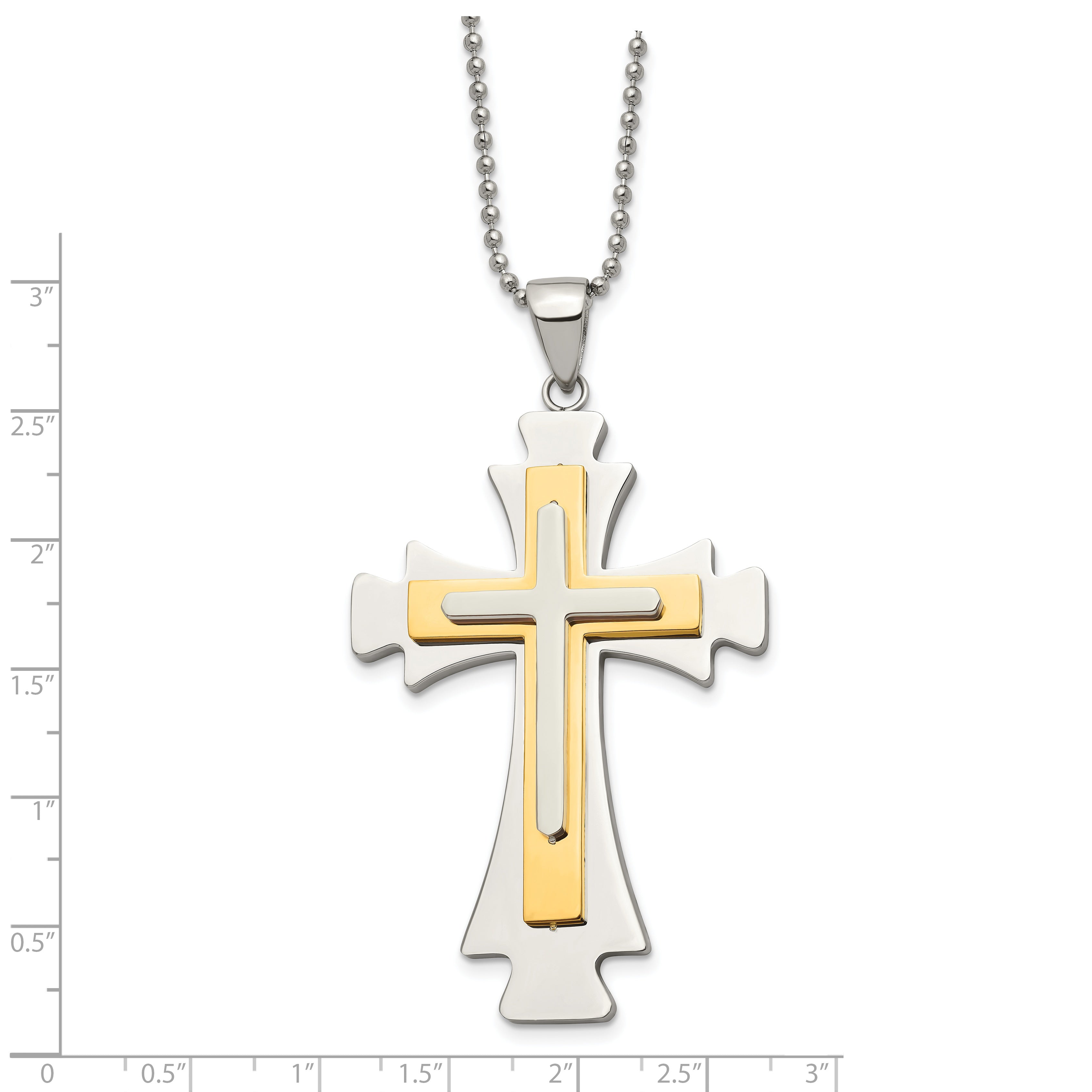 Chisel Stainless Steel Polished Yellow IP-plated Cross Pendant on a 22 inch Ball Chain Necklace