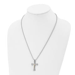 Chisel Stainless Steel Polished with 14k Gold Accent Crucifix Pendant on a 22 inch Ball Chain Necklace