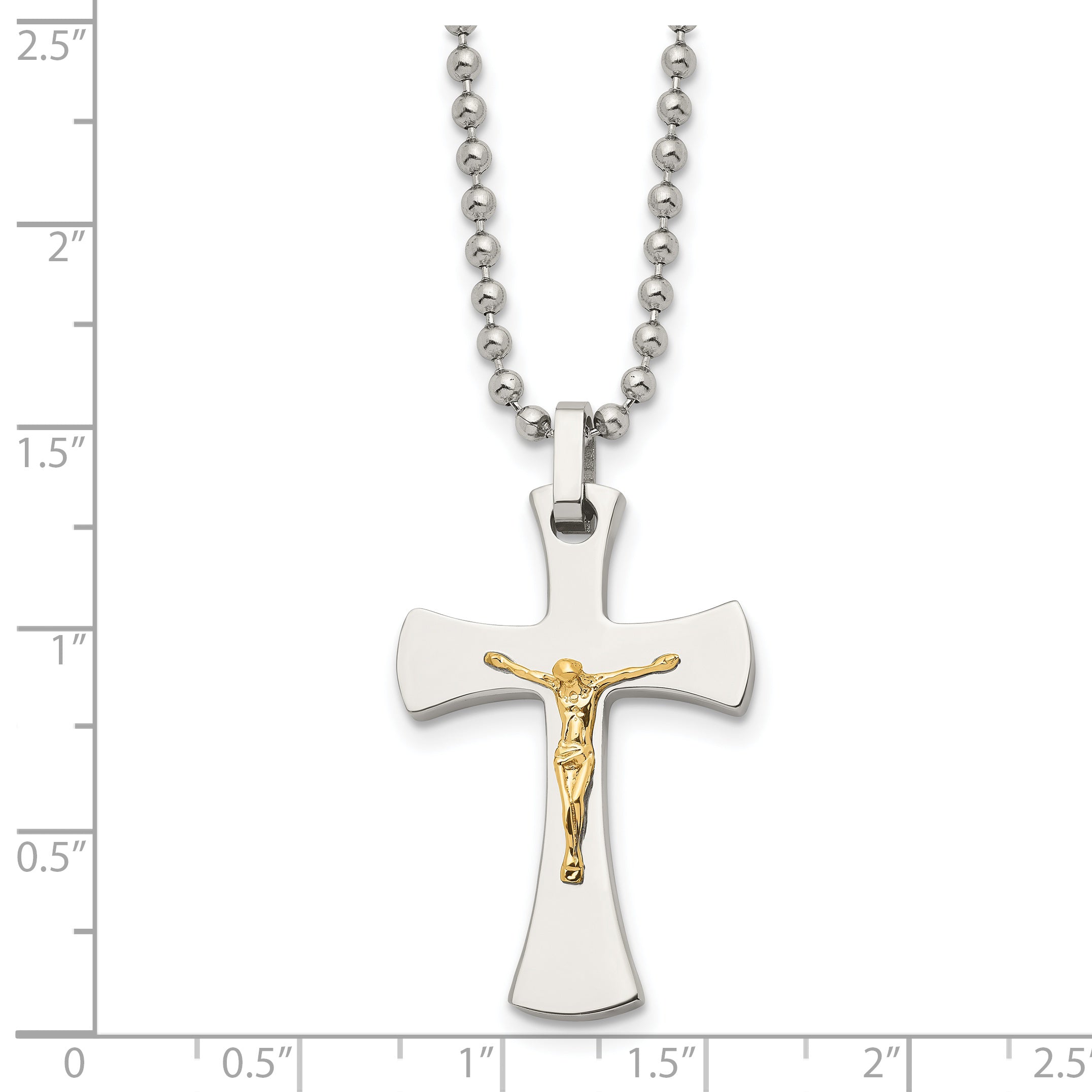 Chisel Stainless Steel Polished with 14k Gold Accent Crucifix Pendant on a 22 inch Ball Chain Necklace