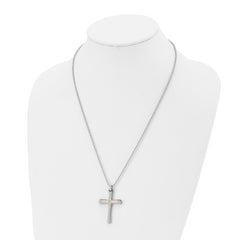 Chisel Stainless Steel Polished with 14k Gold Accent Diamond-cut Cross Pendant on a 22 inch Ball Chain Necklace