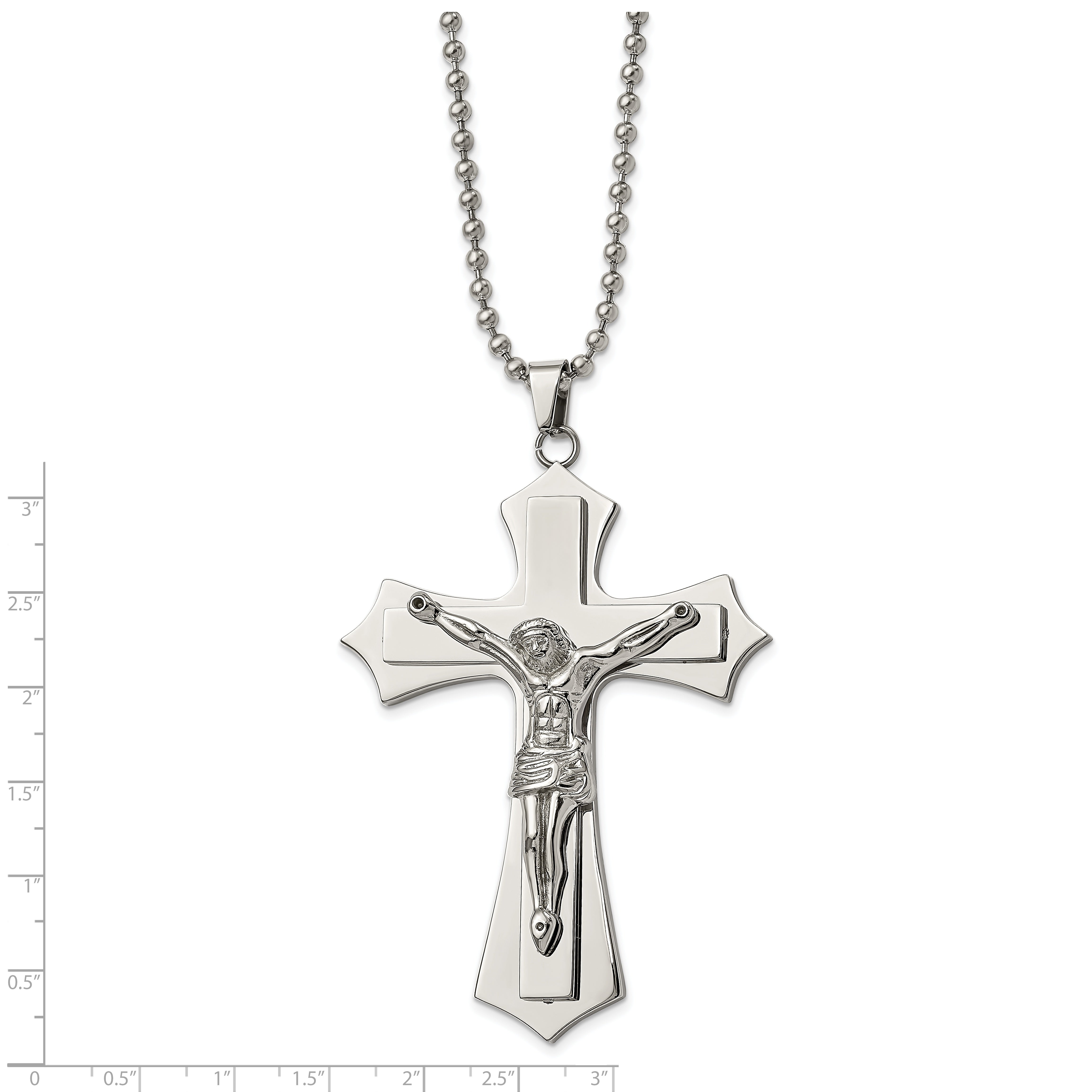 Chisel Stainless Steel Polished Large Crucifix Pendant on a 22 inch Ball Chain Necklace