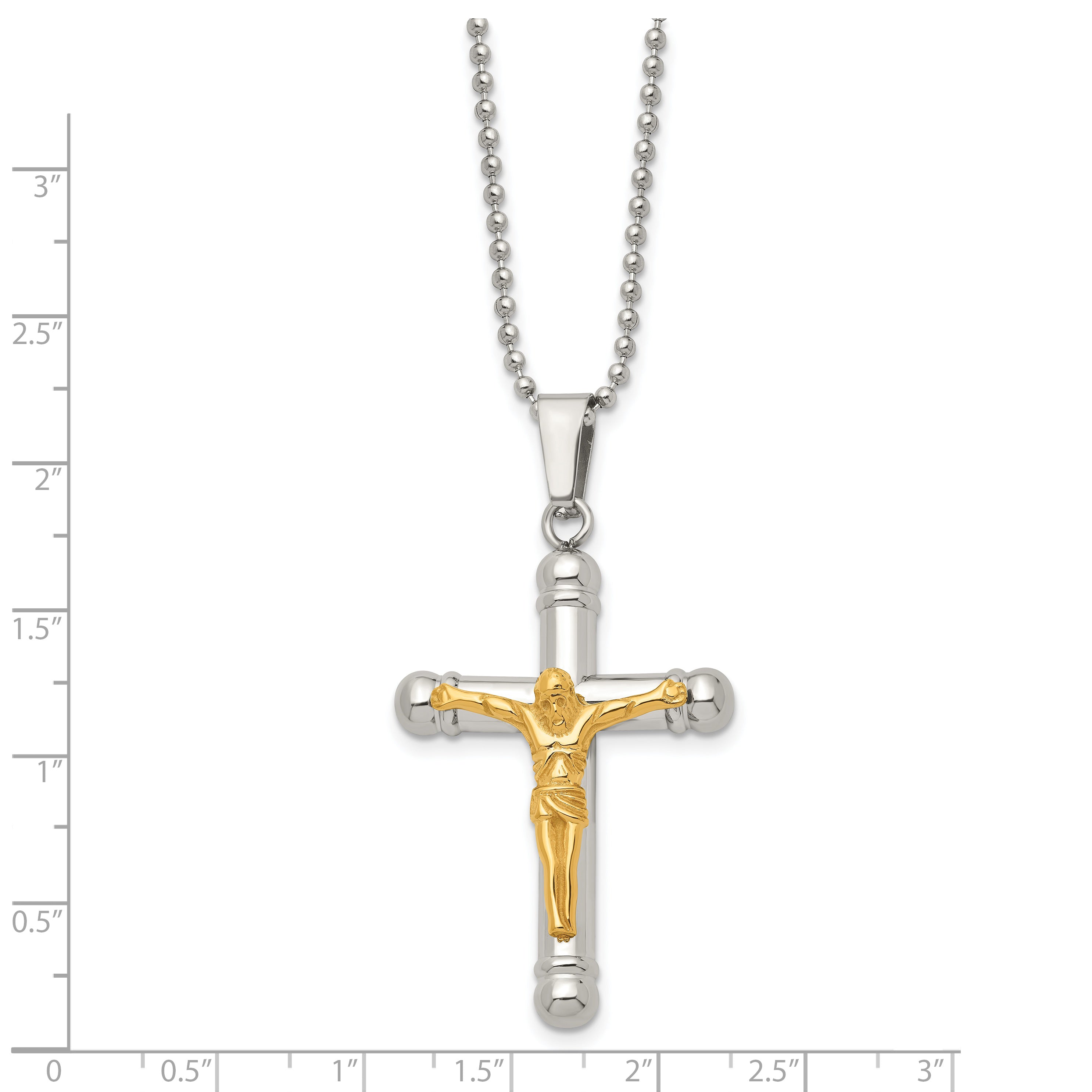 Chisel Stainless Steel Polished Yellow IP-plated Crucifix Pendant on a 22 inch Ball Chain Necklace