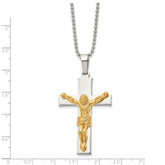 Chisel Stainless Steel Polished Yellow IP-plated Crucifix Pendant on a 22 inch Ball Chain Necklace