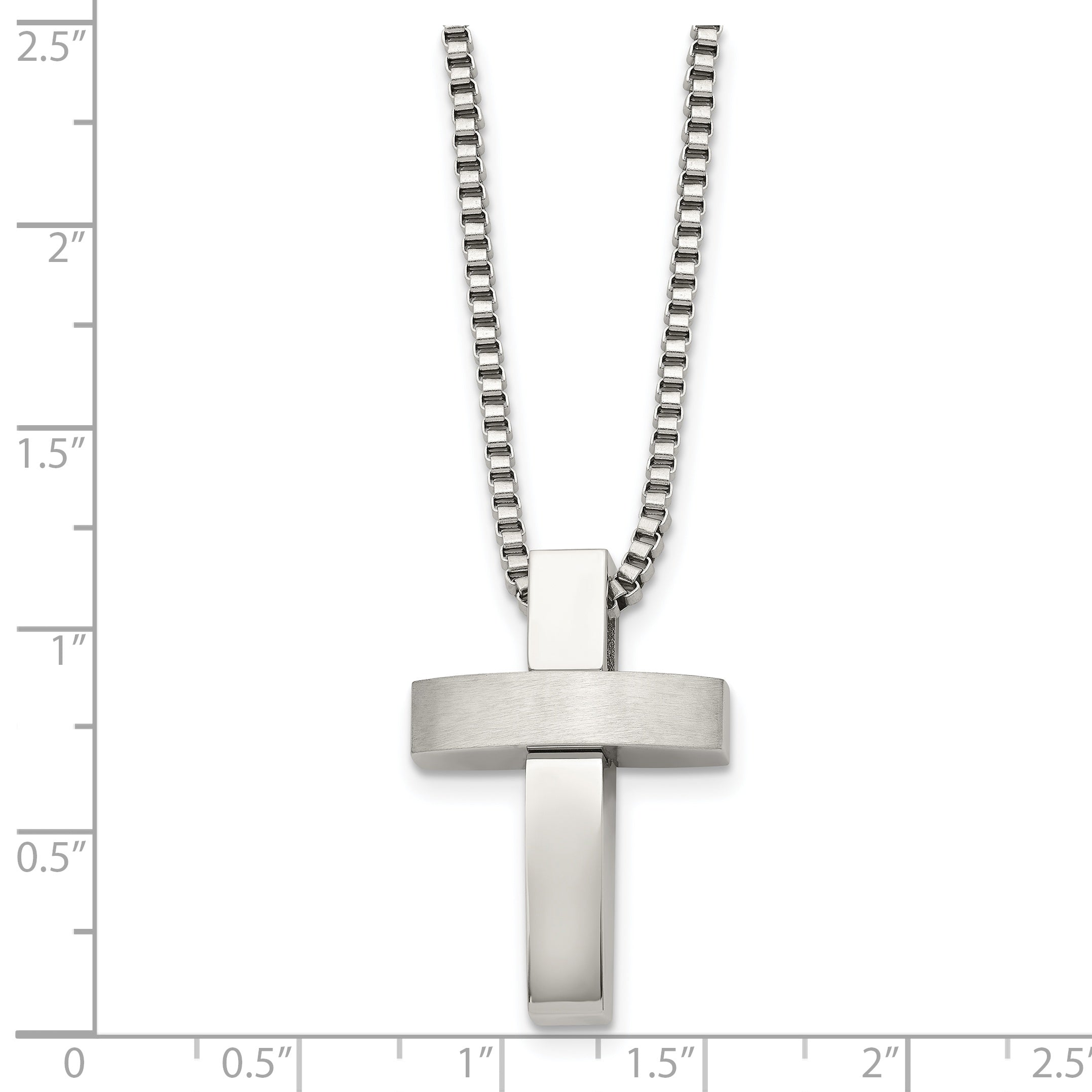 Chisel Stainless Steel Brushed and Polished Cross Pendant on a 22 inch Box Chain Necklace