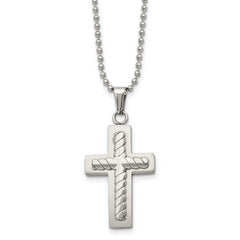 Chisel Stainless Steel Brushed and Polished Cross Pendant on a 24 inch Ball Chain Necklace