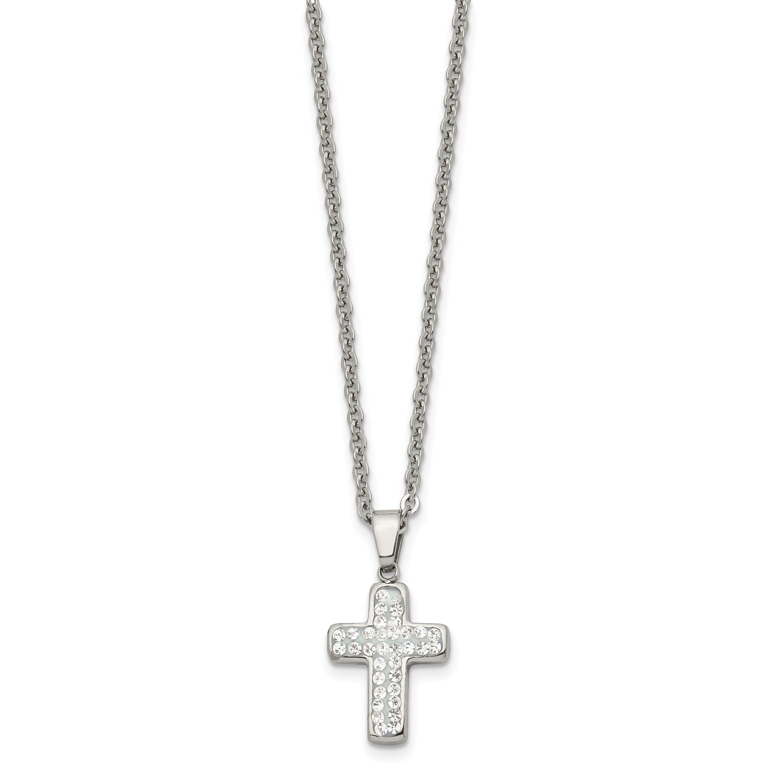 Chisel Stainless Steel Polished Crystal Cross Pendant on a 22 inch Cable Chain Necklace