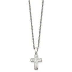 Chisel Stainless Steel Polished Crystal Cross Pendant on a 22 inch Cable Chain Necklace