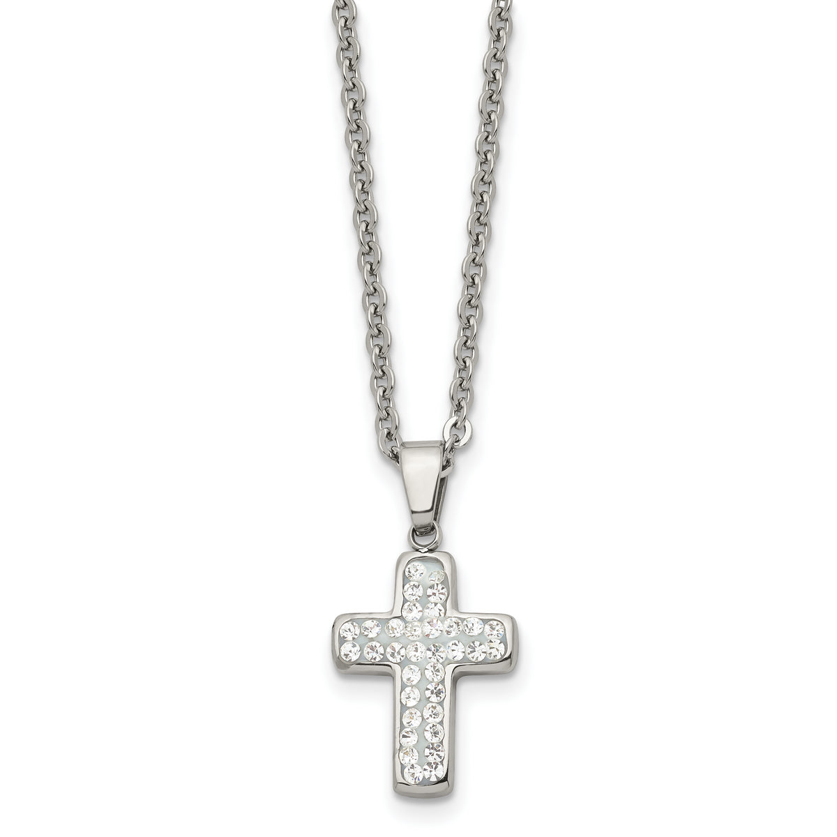 Chisel Stainless Steel Polished Crystal Cross Pendant on a 22 inch Cable Chain Necklace