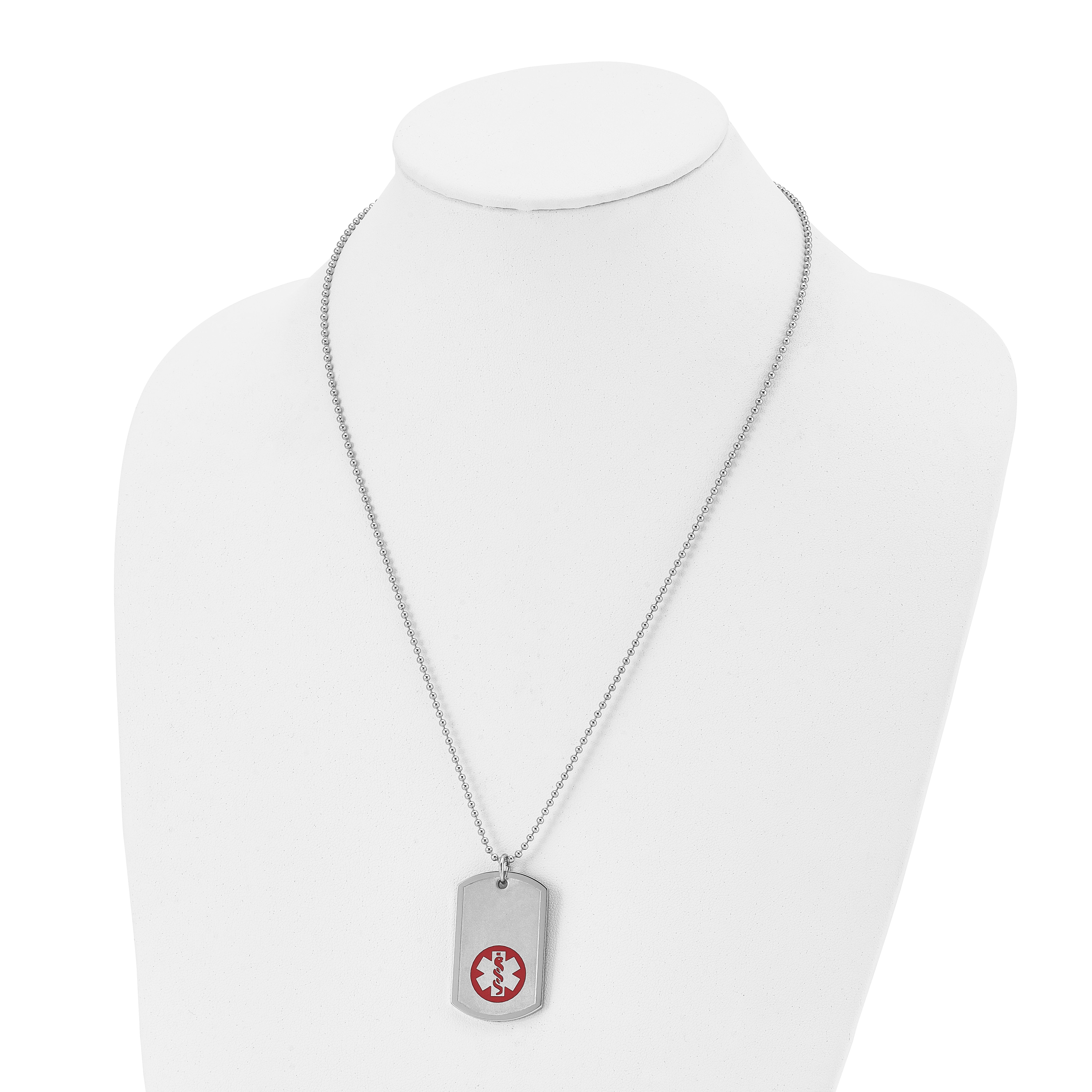 Chisel Stainless Steel Brushed and Polished with Red Enamel Medical ID Dog Tag on a 22 inch Ball Chain Necklace