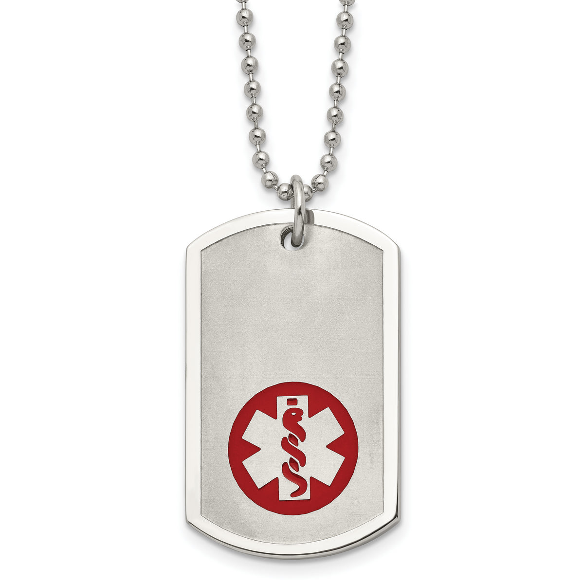 Chisel Stainless Steel Brushed and Polished with Red Enamel Medical ID Dog Tag on a 22 inch Ball Chain Necklace