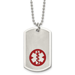 Chisel Stainless Steel Brushed and Polished with Red Enamel Medical ID Dog Tag on a 22 inch Ball Chain Necklace