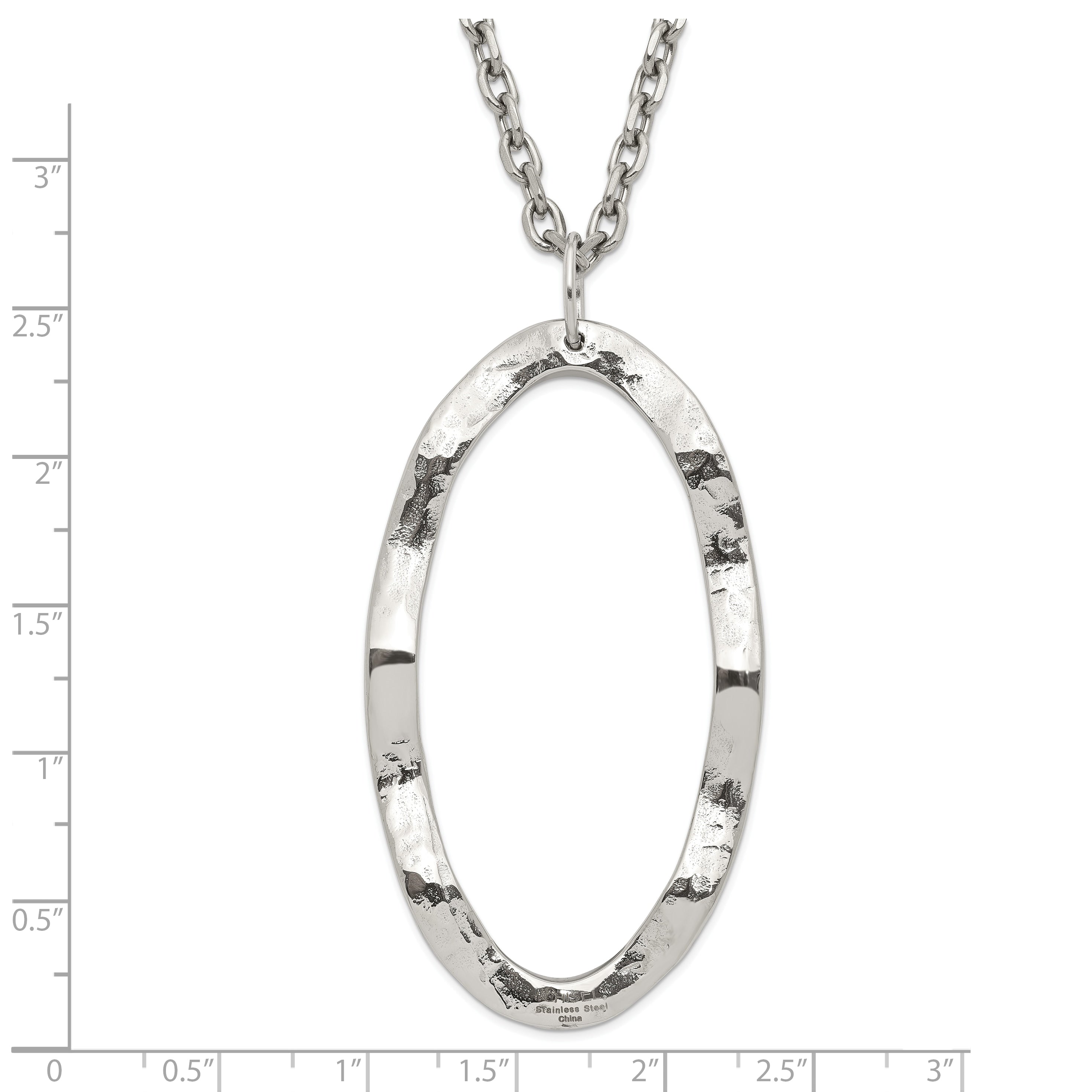 Stainless Steel Hammered Oval Pendant with 2 inch ext Necklace