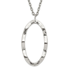 Stainless Steel Hammered Oval Pendant with 2 inch ext Necklace