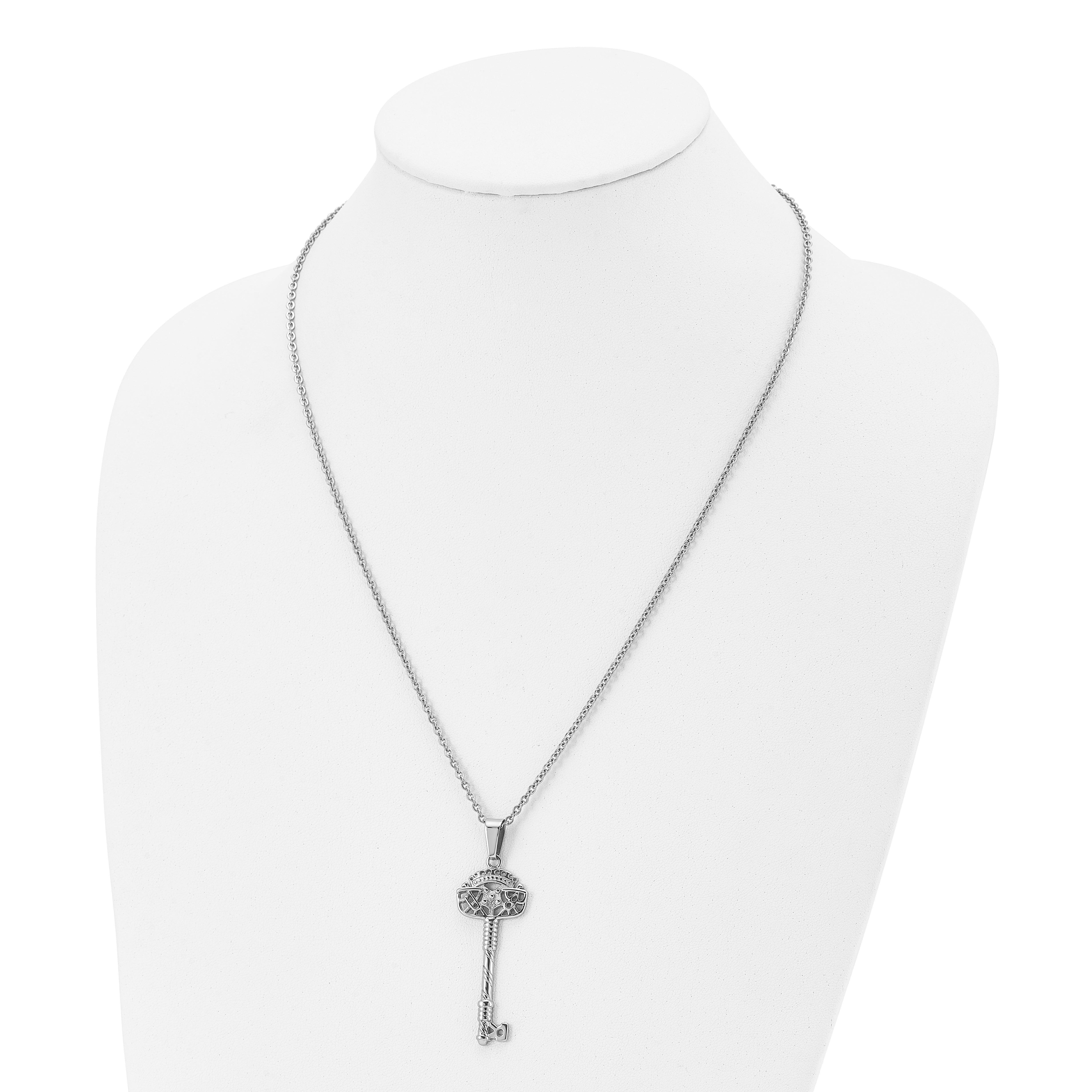 Chisel Stainless Steel Polished and Textured Key Pendant on a 22 inch Cable Chain Necklace