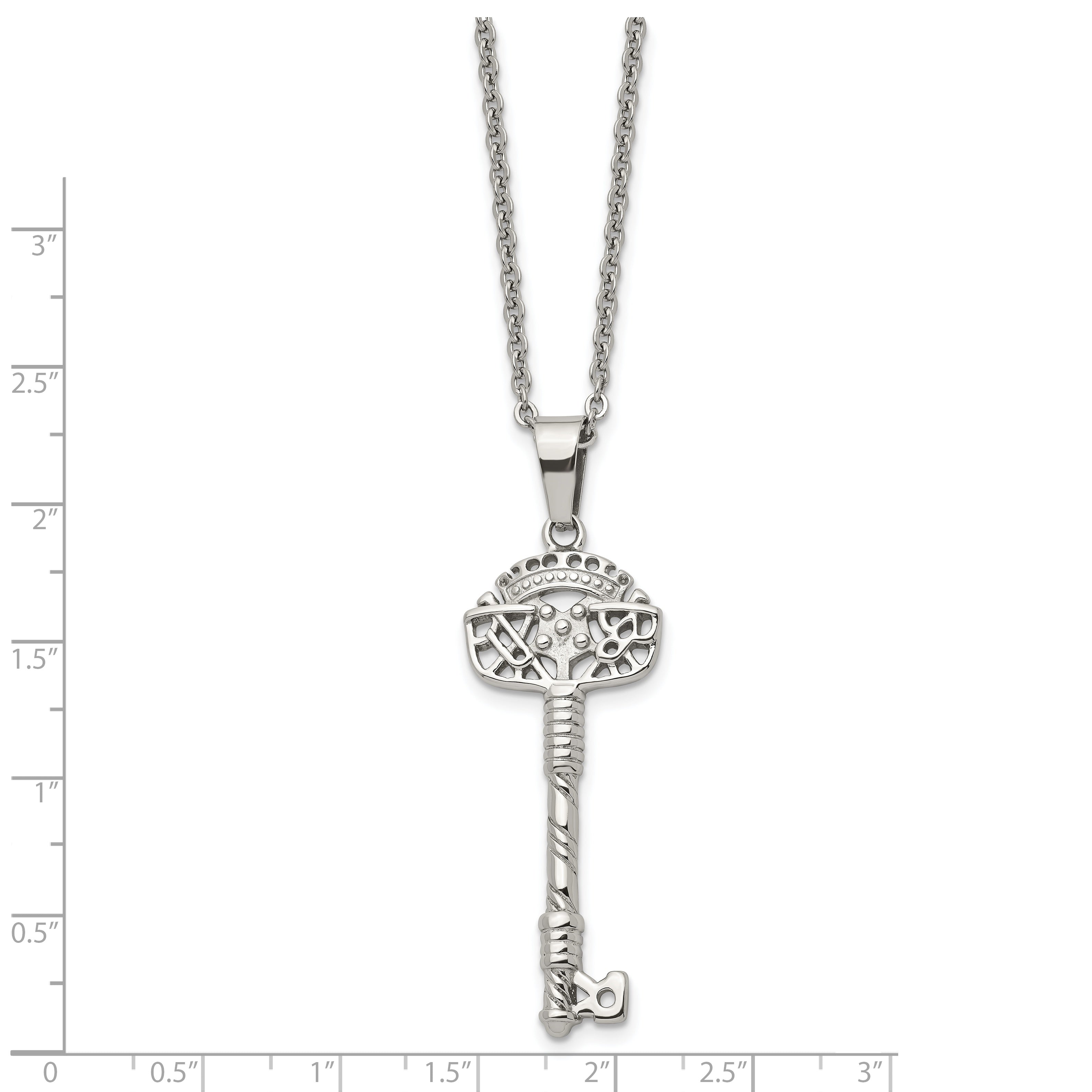 Chisel Stainless Steel Polished and Textured Key Pendant on a 22 inch Cable Chain Necklace