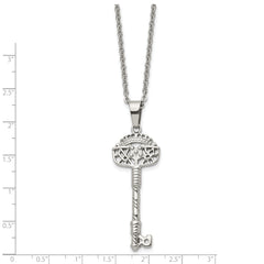 Chisel Stainless Steel Polished and Textured Key Pendant on a 22 inch Cable Chain Necklace