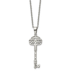 Chisel Stainless Steel Polished and Textured Key Pendant on a 22 inch Cable Chain Necklace