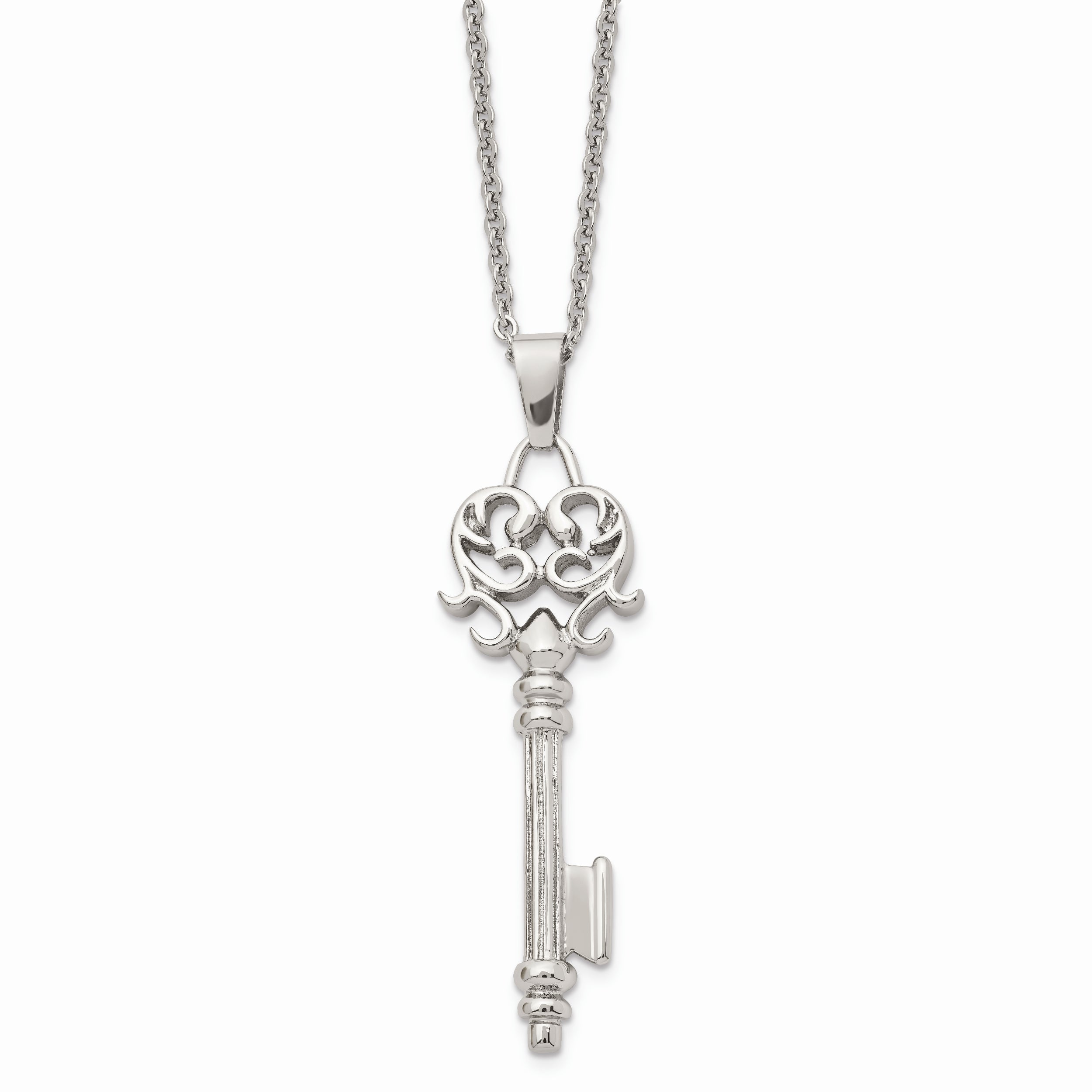 Chisel Stainless Steel Polished Heart Key Pendant on a 22 inch Cable Chain Necklace