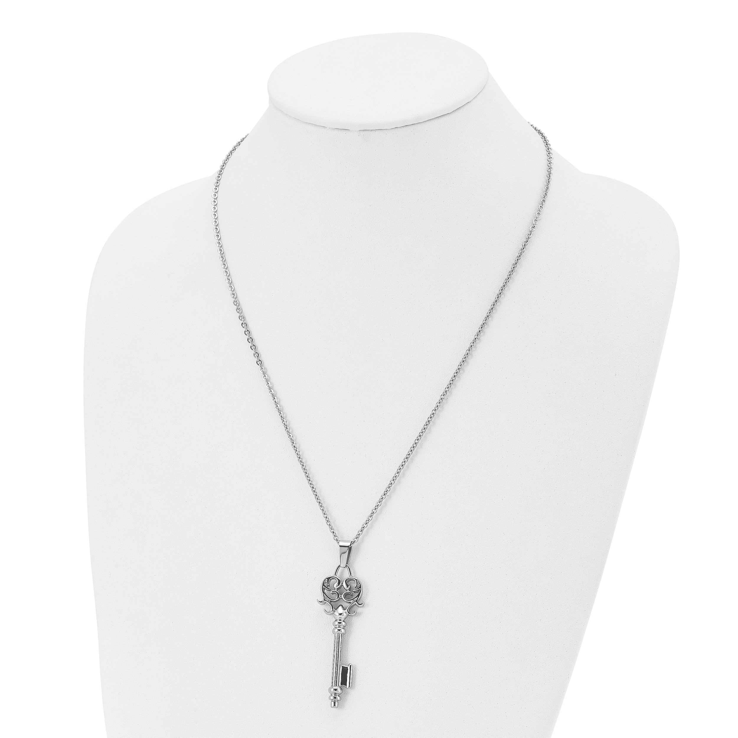 Chisel Stainless Steel Polished Heart Key Pendant on a 22 inch Cable Chain Necklace