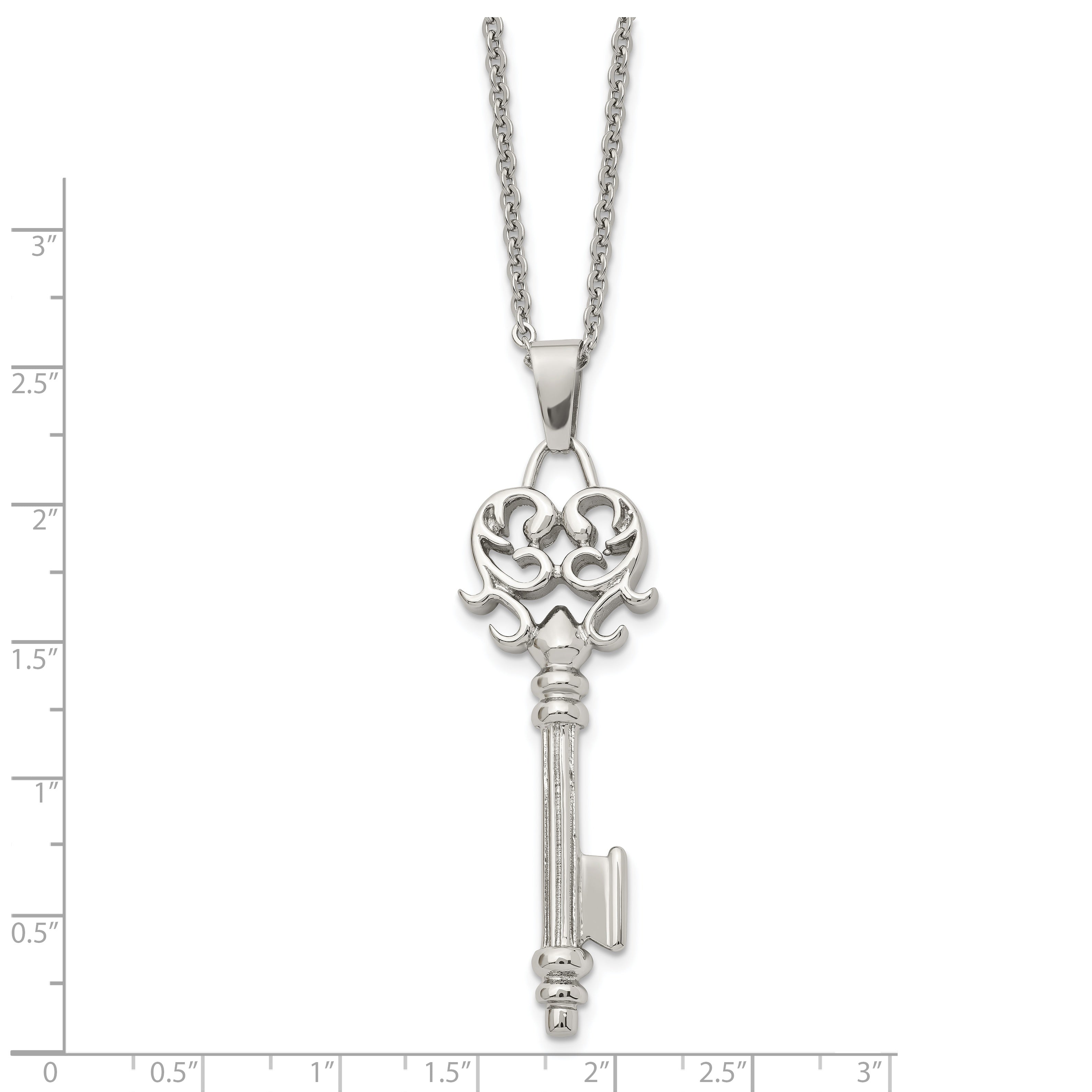 Chisel Stainless Steel Polished Heart Key Pendant on a 22 inch Cable Chain Necklace