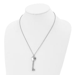 Chisel Stainless Steel Polished with CZ Heart Key Pendant on a 20 inch Cable Chain Necklace