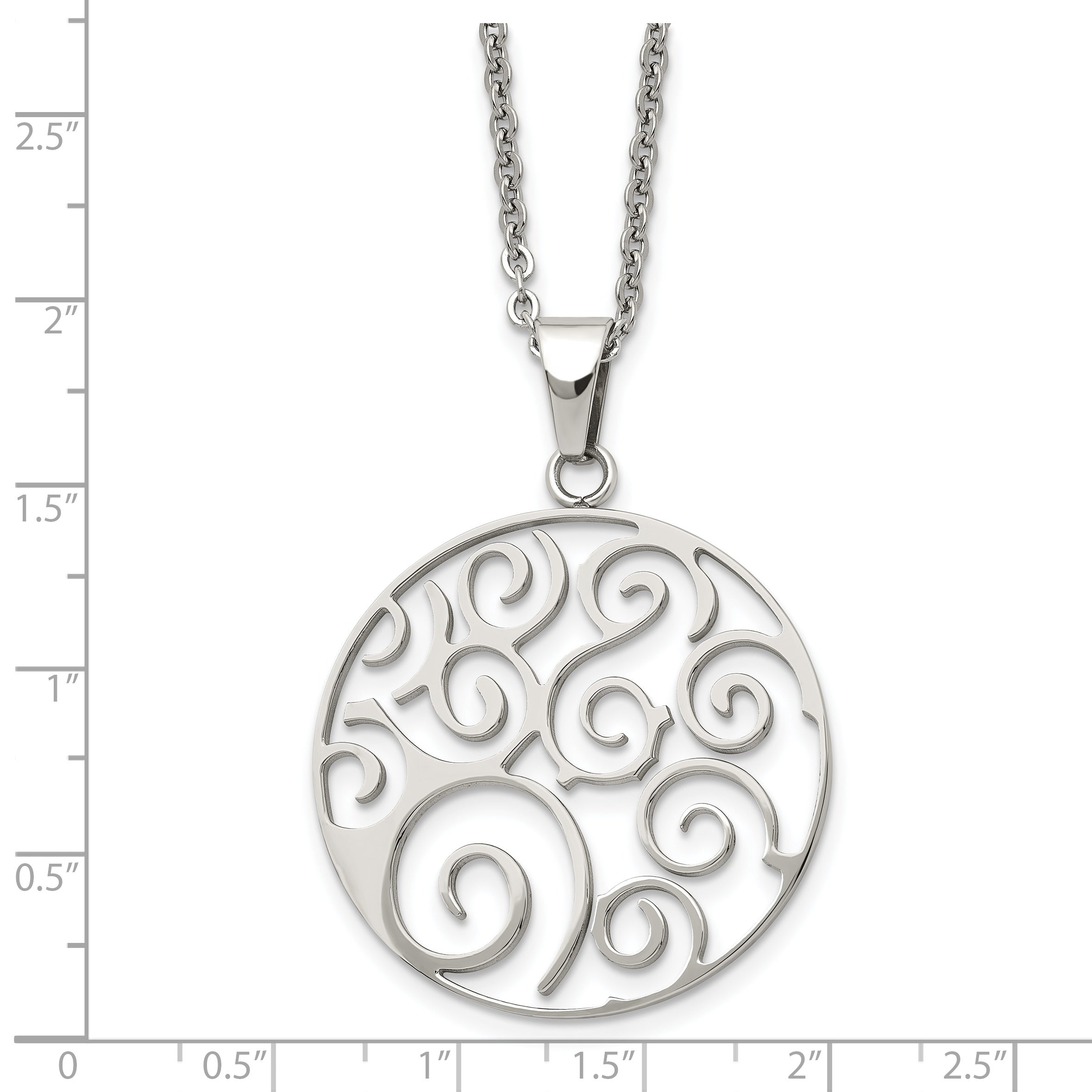 Chisel Stainless Steel Polished Fancy Swirl Pendant on a 22 inch Cable Chain Necklace