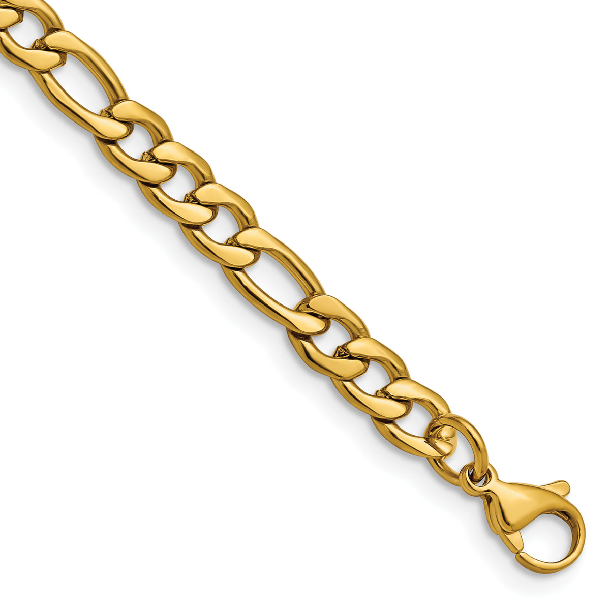 Chisel Stainless Steel Polished Yellow IP-plated 6.3mm 8 inch Figaro Chain