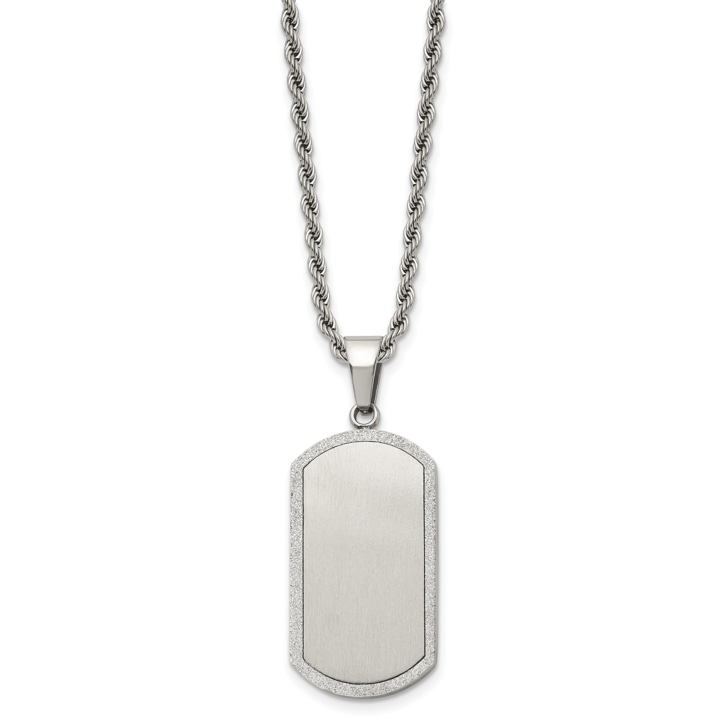 Chisel Stainless Steel Polished Laser Cut Edges Dog Tag on a 22 inch Rope Chain Necklace