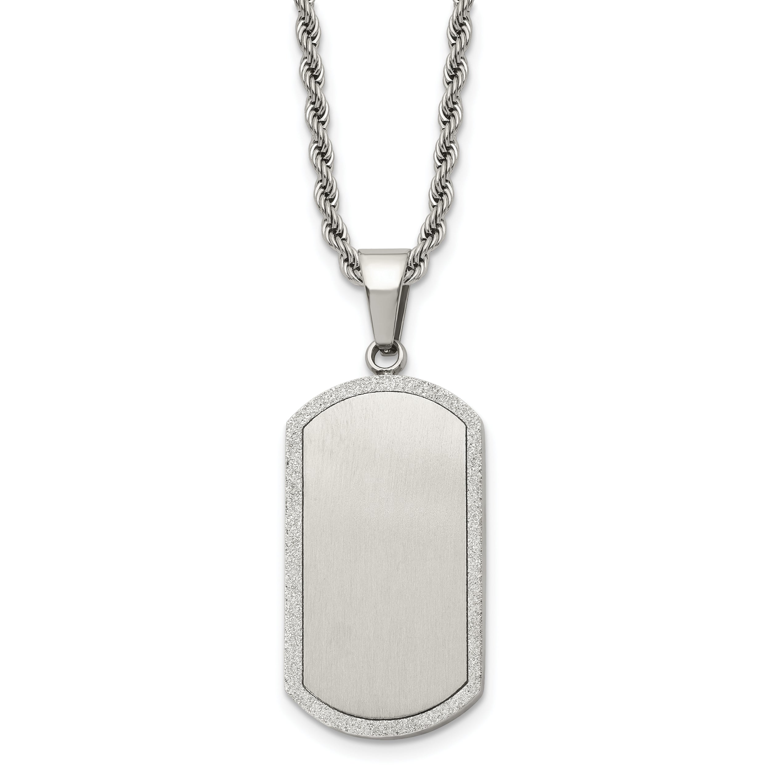 Chisel Stainless Steel Polished Laser Cut Edges Dog Tag on a 22 inch Rope Chain Necklace