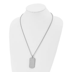 Stainless Steel 24in Polished & Textured w/CZs Dog Tag Necklace