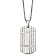 Stainless Steel 24in Polished & Textured w/CZs Dog Tag Necklace