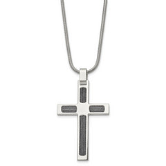 Chisel Stainless Steel Brushed and Polished with Cable Cross Pendant on a 24 inch Snake Chain Necklace