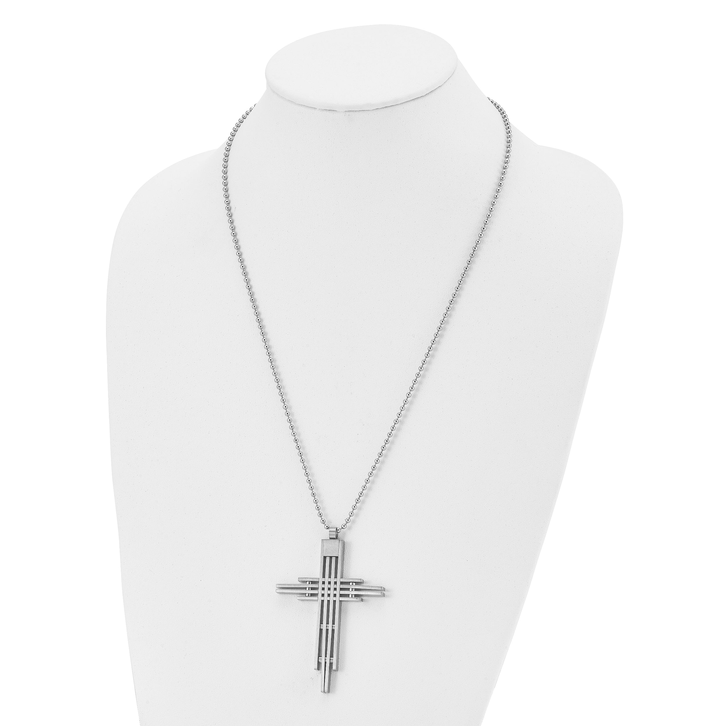 Chisel Stainless Steel Brushed and Polished Cross Pendant on a 24 inch Ball Chain Necklace