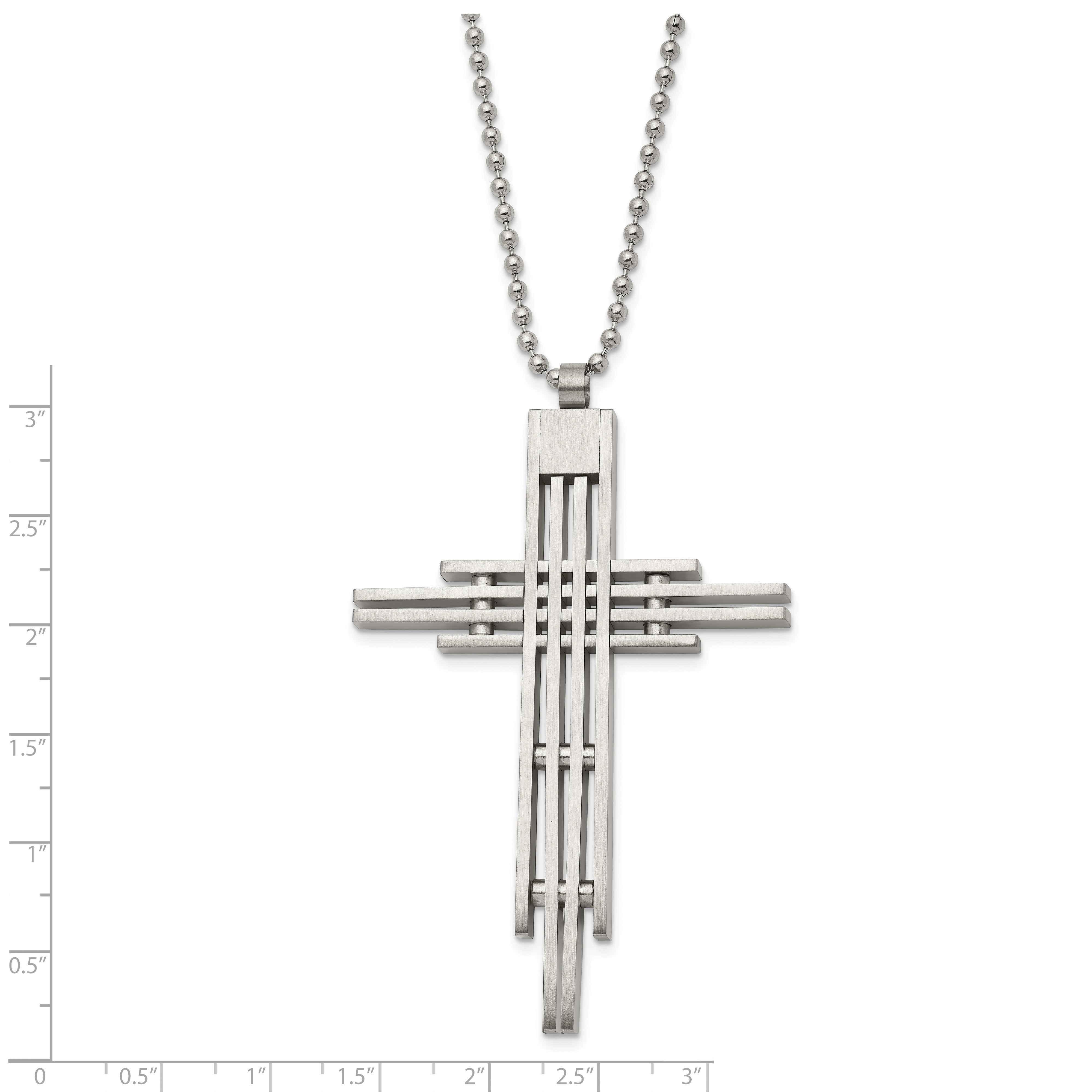 Chisel Stainless Steel Brushed and Polished Cross Pendant on a 24 inch Ball Chain Necklace