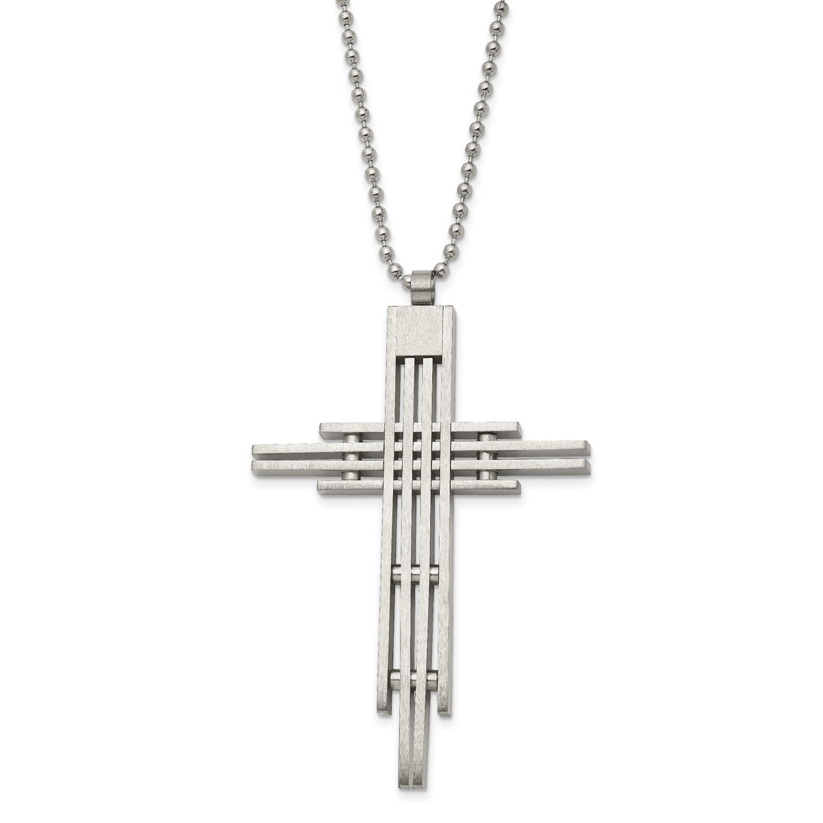 Chisel Stainless Steel Brushed and Polished Cross Pendant on a 24 inch Ball Chain Necklace