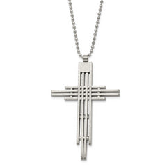 Chisel Stainless Steel Brushed and Polished Cross Pendant on a 24 inch Ball Chain Necklace