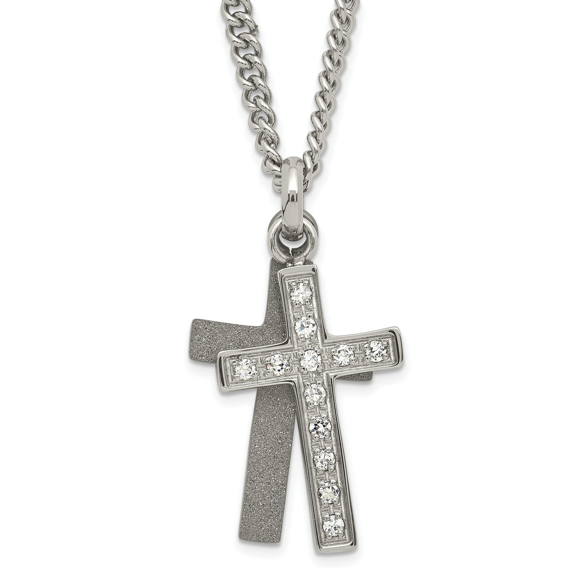 Stainless Steel Laser-cut & CZ Crosses Pendant Necklace