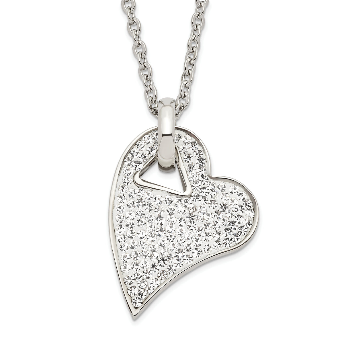 Stainless Steel Clear Crystal Heart Pendant Necklace