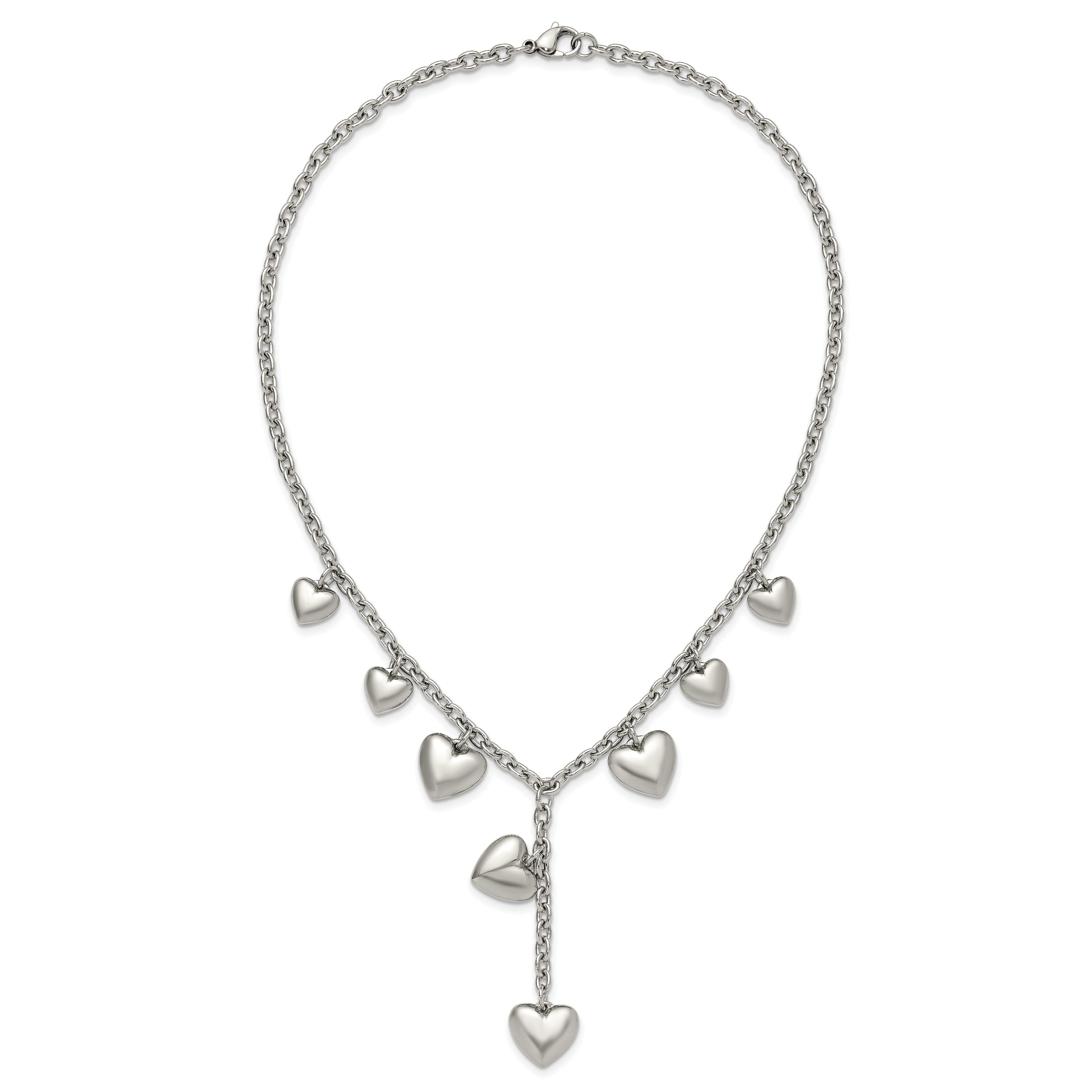 Chisel Stainless Steel Polished Hearts on a 18 inch Cable Chain Necklace