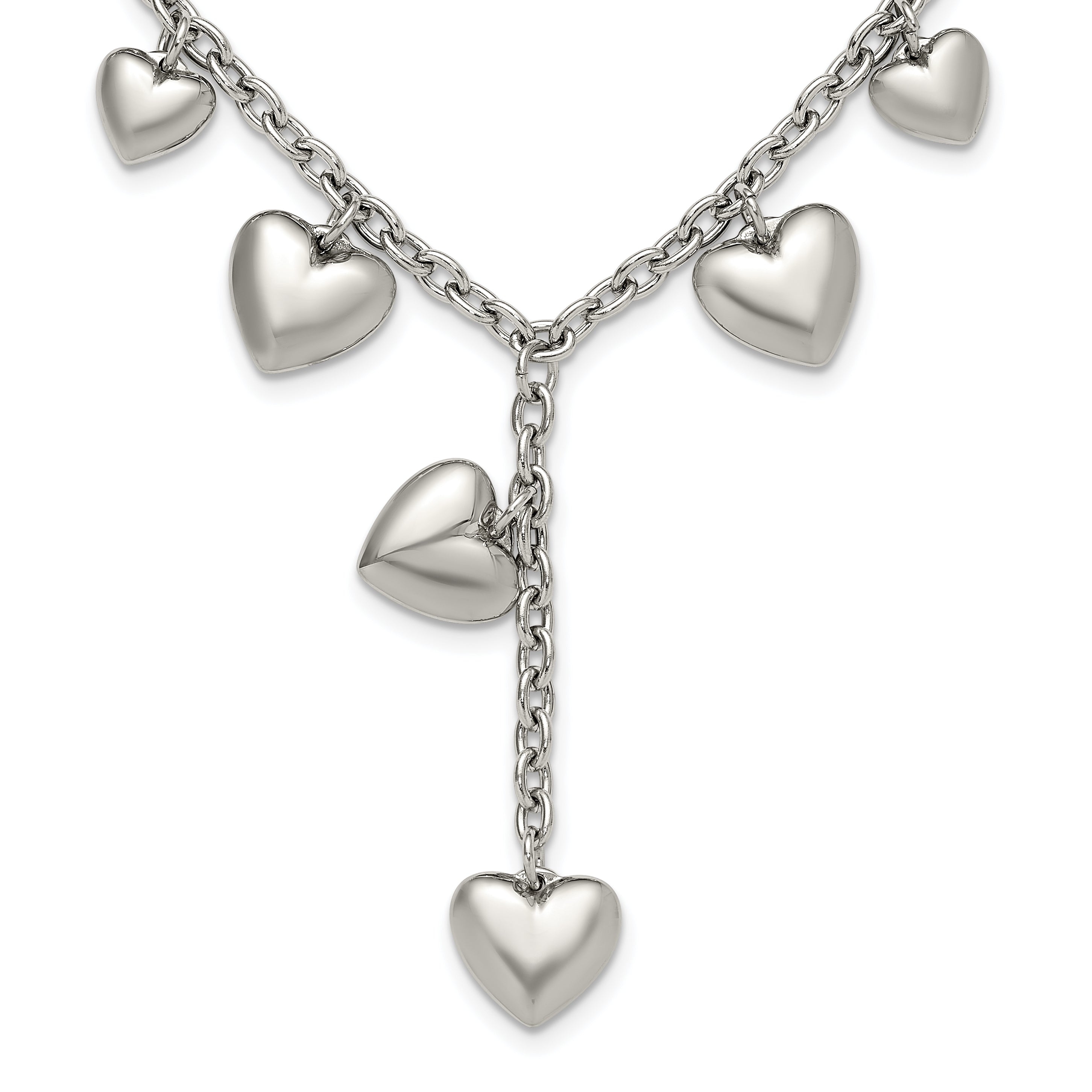 Chisel Stainless Steel Polished Hearts on a 18 inch Cable Chain Necklace