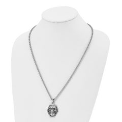 Chisel Stainless Steel Antiqued and Polished Skull Pendant on a 24 inch Cable Chain Necklace