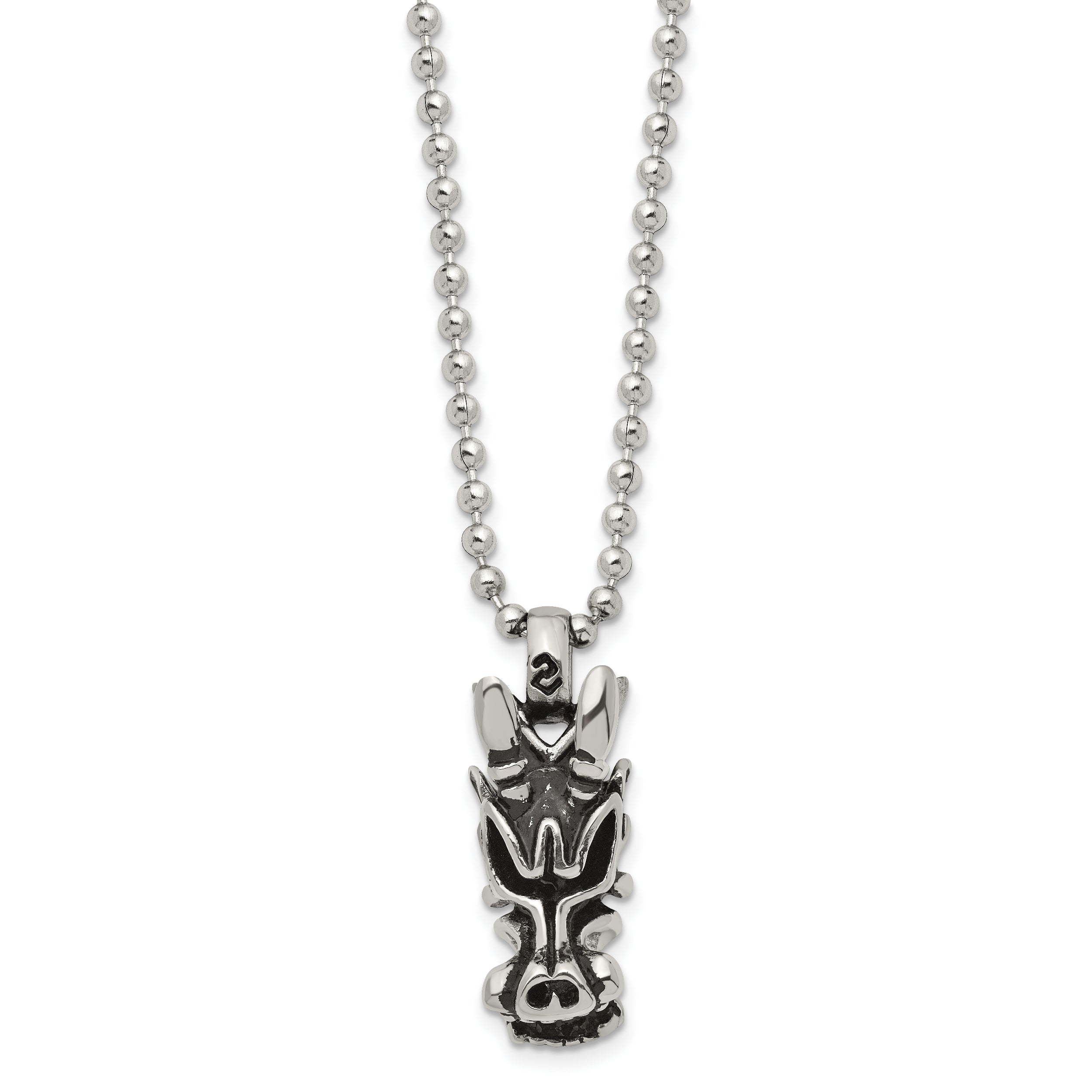 Chisel Stainless Steel Antiqued and Polished Dragon Head Pendant on a 22 inch Ball Chain Necklace